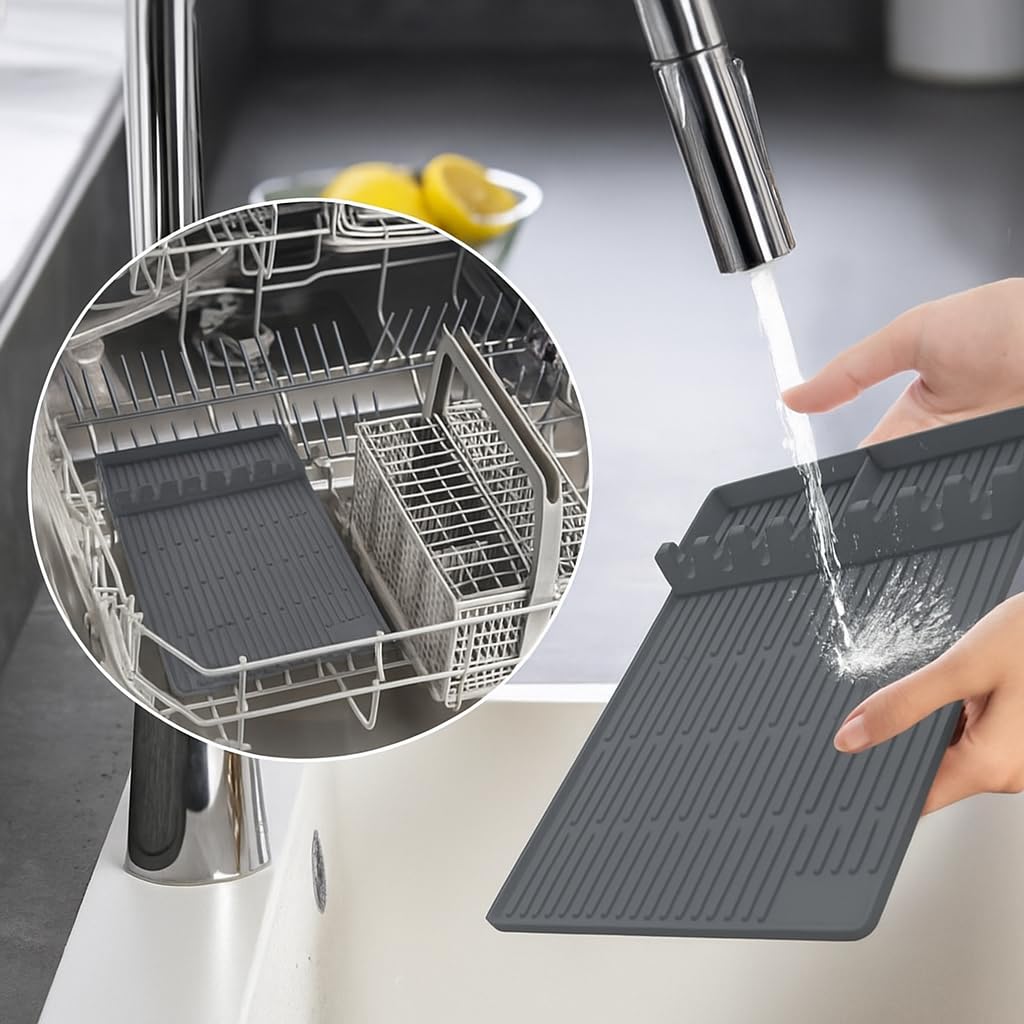 GriddleMATe Silicone Griddle Tool Mat – Heat Resistant Side Shelf Tray for Griddle Accessories, BBQ Tool Organizer (2 pack, gray)