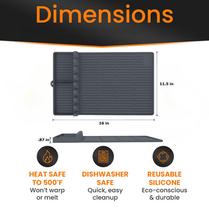 GriddleMATe Silicone Griddle Tool Mat – Heat Resistant Side Shelf Tray for Griddle Accessories, BBQ Tool Organizer (2 pack, gray)